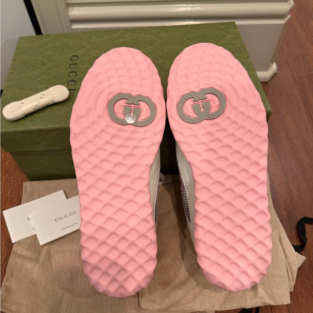 Gucci Mac80 Pink & Grey Calfskin Leather Sneakers - Picture 7 of 16